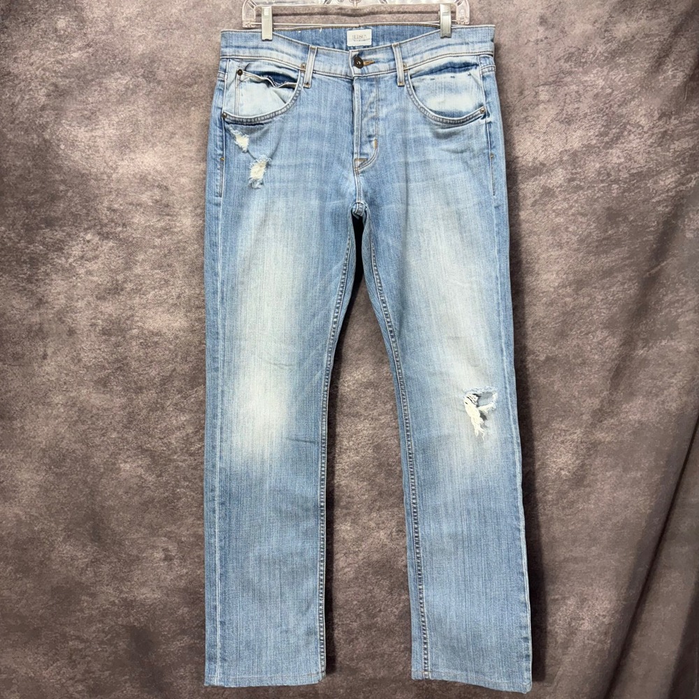 Hudson Byron Straight Leg Jeans Mens Size 32 Distressed Light Wash Button Fly